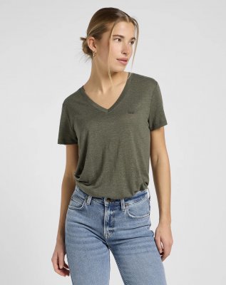 Lee V Neck Tee Oak Moss