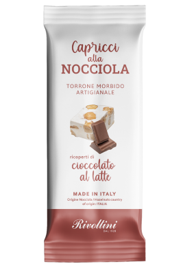 Rivoltini  Capricci alla Nocciola Mjuk nougat med hasselnötter doppad i ljus choklad 20g