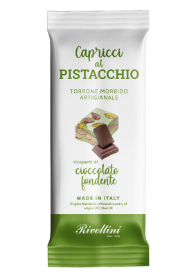 Rivoltini  Capricci al Pistacchio Mjuk nougat med pistagenötter doppad i mörk choklad 20g