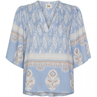 ISAY ANE S/S BLOUSE LIGHT BLUE BORDER PAISLEY