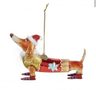 Vondels  Ornament Glass Dachshund With Christmas Hat Brown H9,5cm