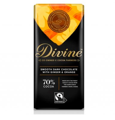 Divine Dark Chocolate 70% Ginger & Orange 90g