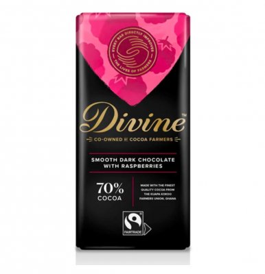 Divine Dark Chocolate 70% with Raspberry 90g