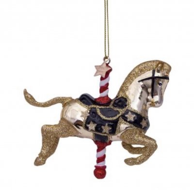 Vondels  Ornament Glass Shiny Gold Carousel Horse H9cm