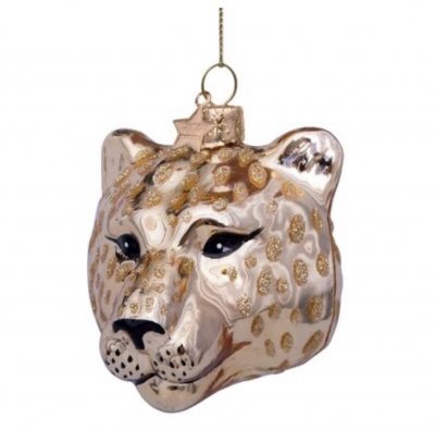 Vondels  Ornament Glass Shiny Gold Panther Head H7,5cm