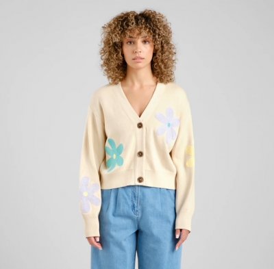 Dedicated Cardigan Kanan Aplication Flower Vanilla White