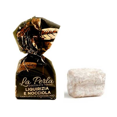 La Perla Vit chokladtryffel med lakrits, salt och hasselnötter