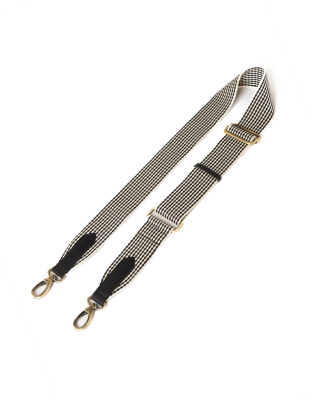 O My Bag Webbing Strap Black & White Checkered Black Leather
