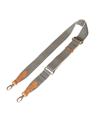 O My Bag Webbing Strap Black & White Checkered Cognac Leather